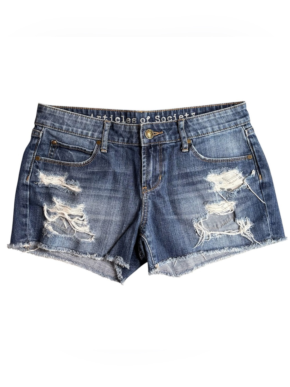 Articles of Society Women's Distressed Blue Denim Shorts Size 25